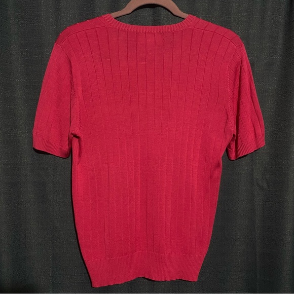 August Silk Knits Ribbed Short Sleeve V-Neck - Picture 2 of 3